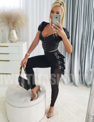 Leginsy Czarne Srebrne Ozdoby - XL