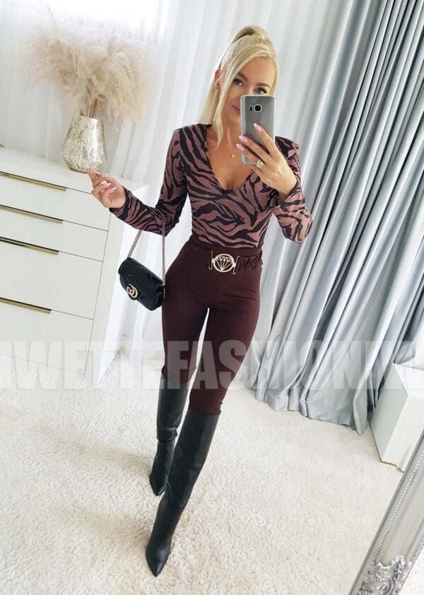 Legginsy Push Up Z Paskiem Diamond Czekolada - obrazek 2