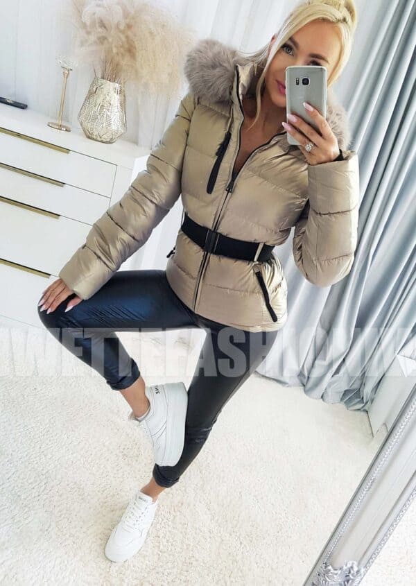 Kurtka Olivia Beżowa Z Paskiem L XL XXL - obrazek 5