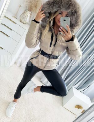 Kurtka Olivia Beżowa Z Paskiem L XL XXL - XL