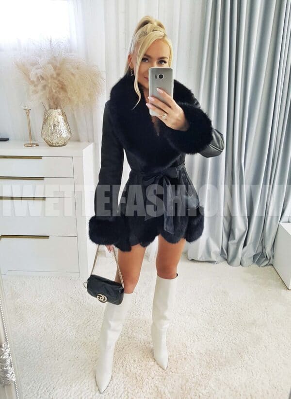 Płaszcz Katerina Czarny Z Futerkiem L XL - obrazek 5