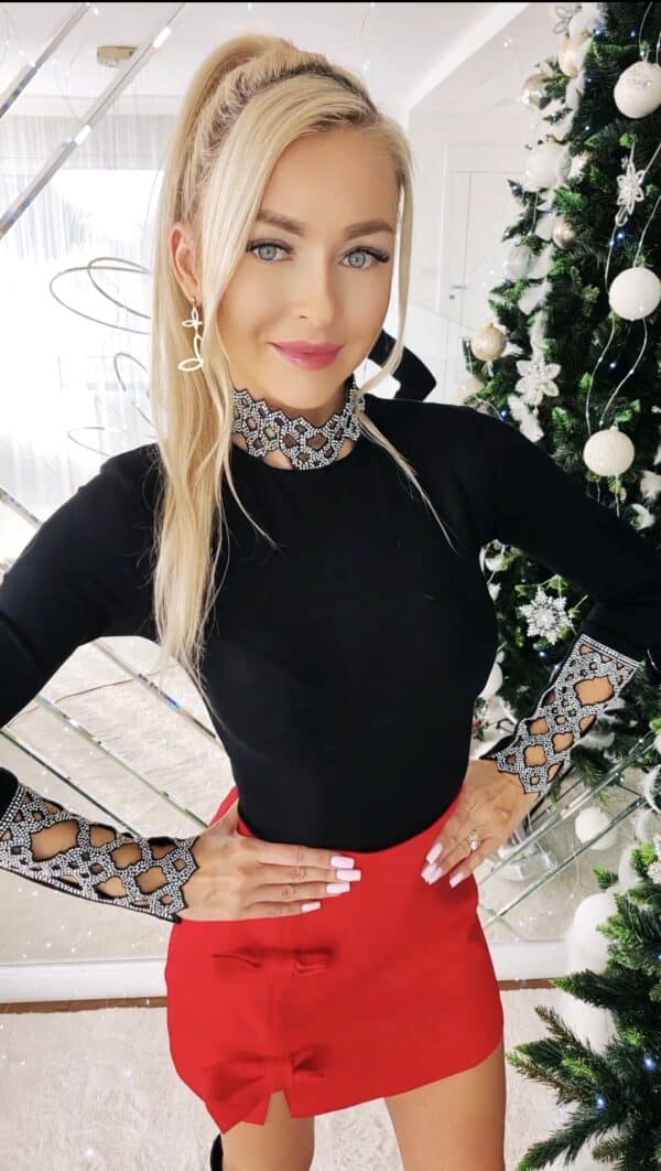 Bluzka Eliza Czarna Srebrne Cyrkonie TYLKO L i XL