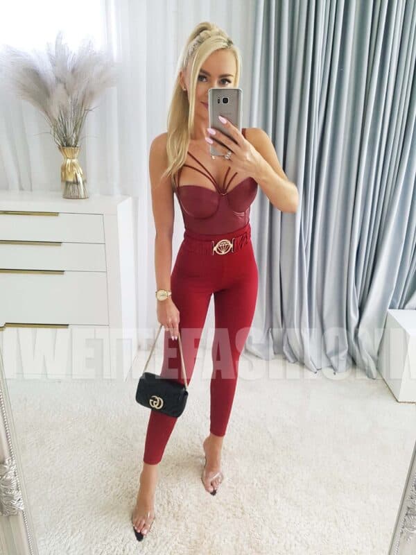 Legginsy Z Paskiem Diamond Burgund tylko XL - obrazek 3