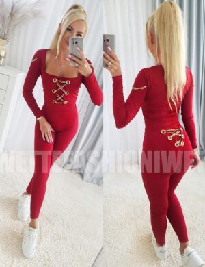 Legginsy Push Up Złote Łańcuszki Burgund - S