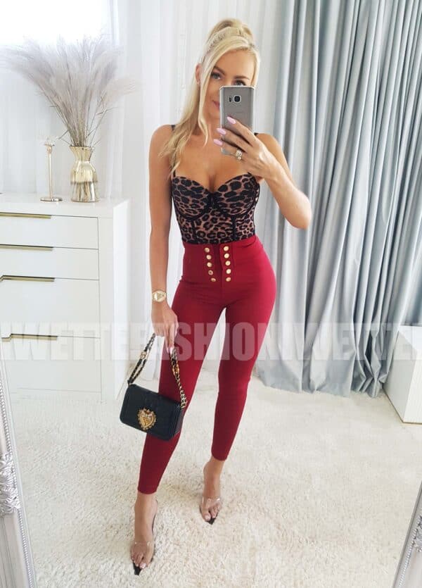 Legginsy Złote Guziki Jady Bordowe - obrazek 4