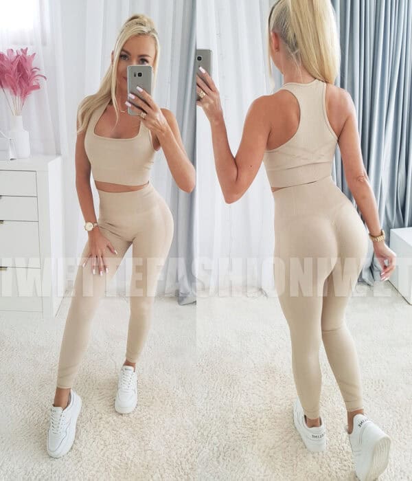 Komplet Efekt Push-Up Top+ Leginsy Beżowy