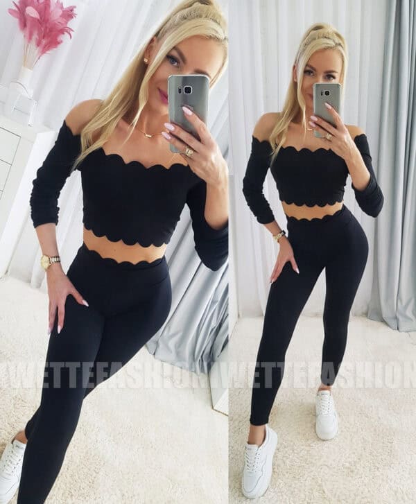 Czas Oczekiwania 7 Dni Komplet Top+Legginsy Wave Czarny