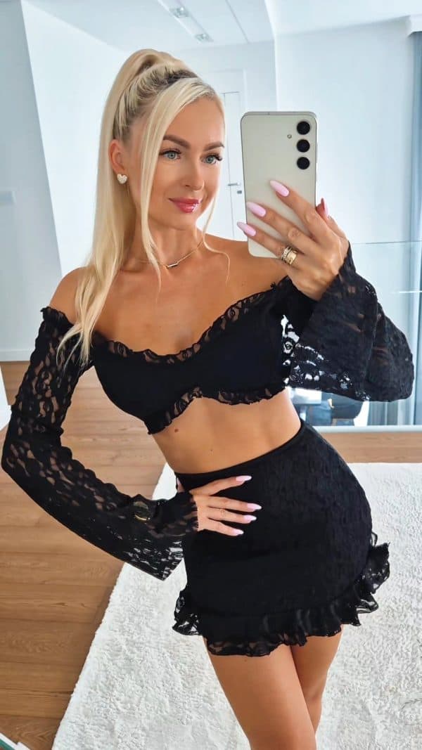 Komplet Lily Czarny Koronkowy