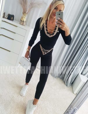 Legginsy Z Wiązaniem Czarne - S